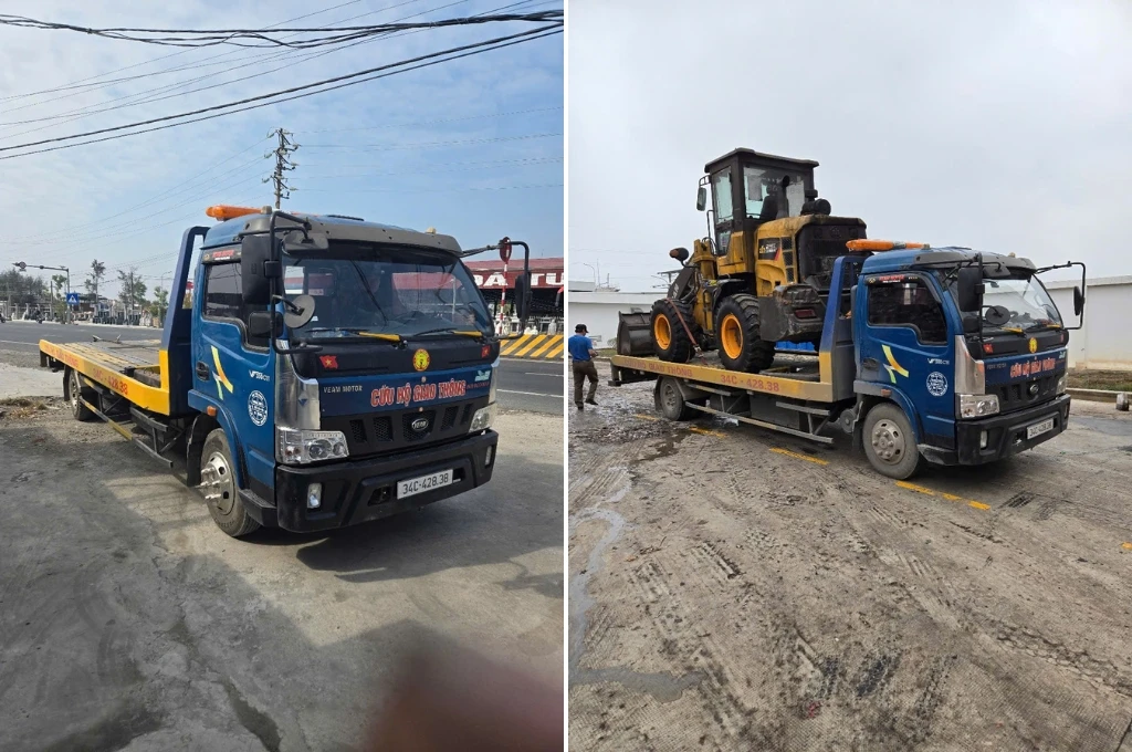 Xe cứu hộ cẩu chuyên dụng Đức Công đang thực hiện nhiệm vụ cứu hộ ô tô trên cao tốc Hải Phòng - Hà Nội.